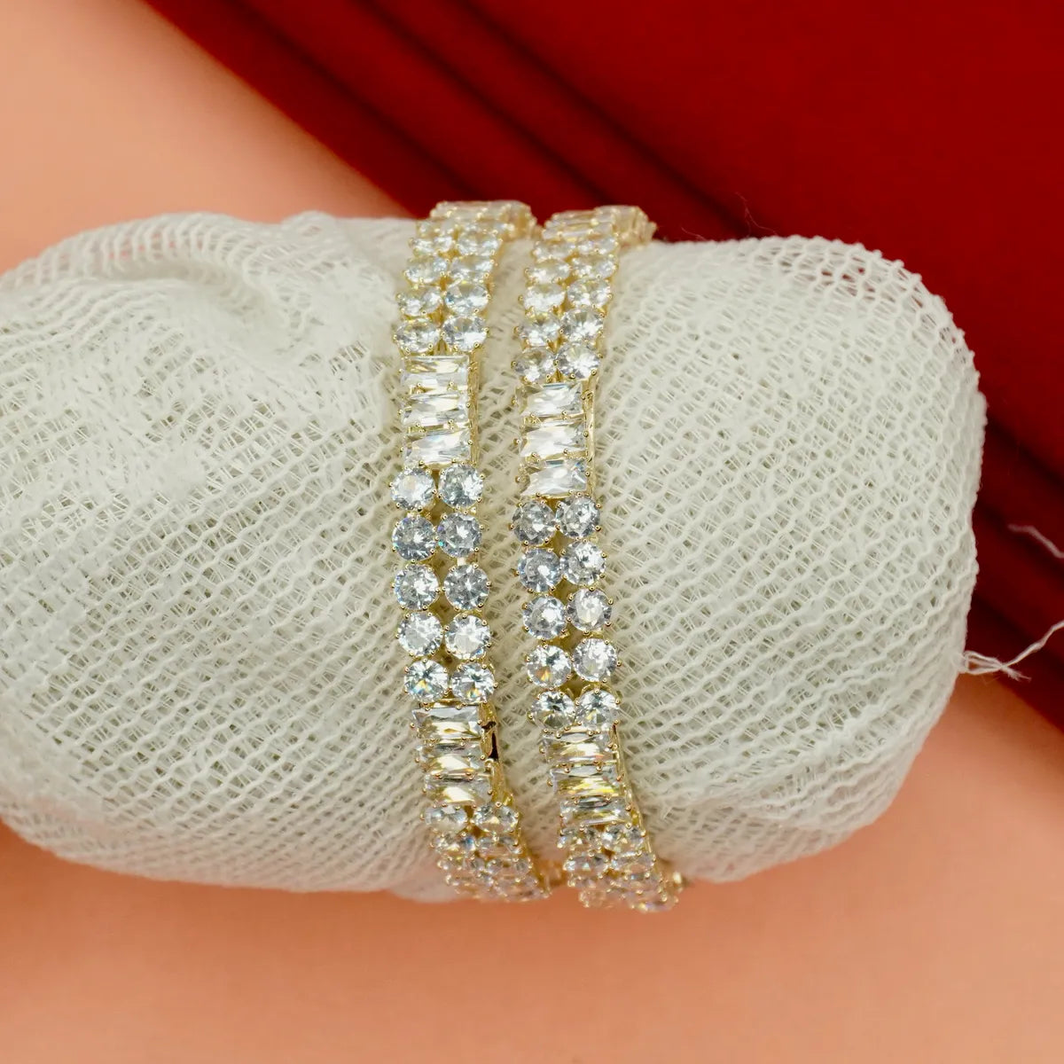 Gold-Tone Blue Stone Designer Bangles - Set of 2