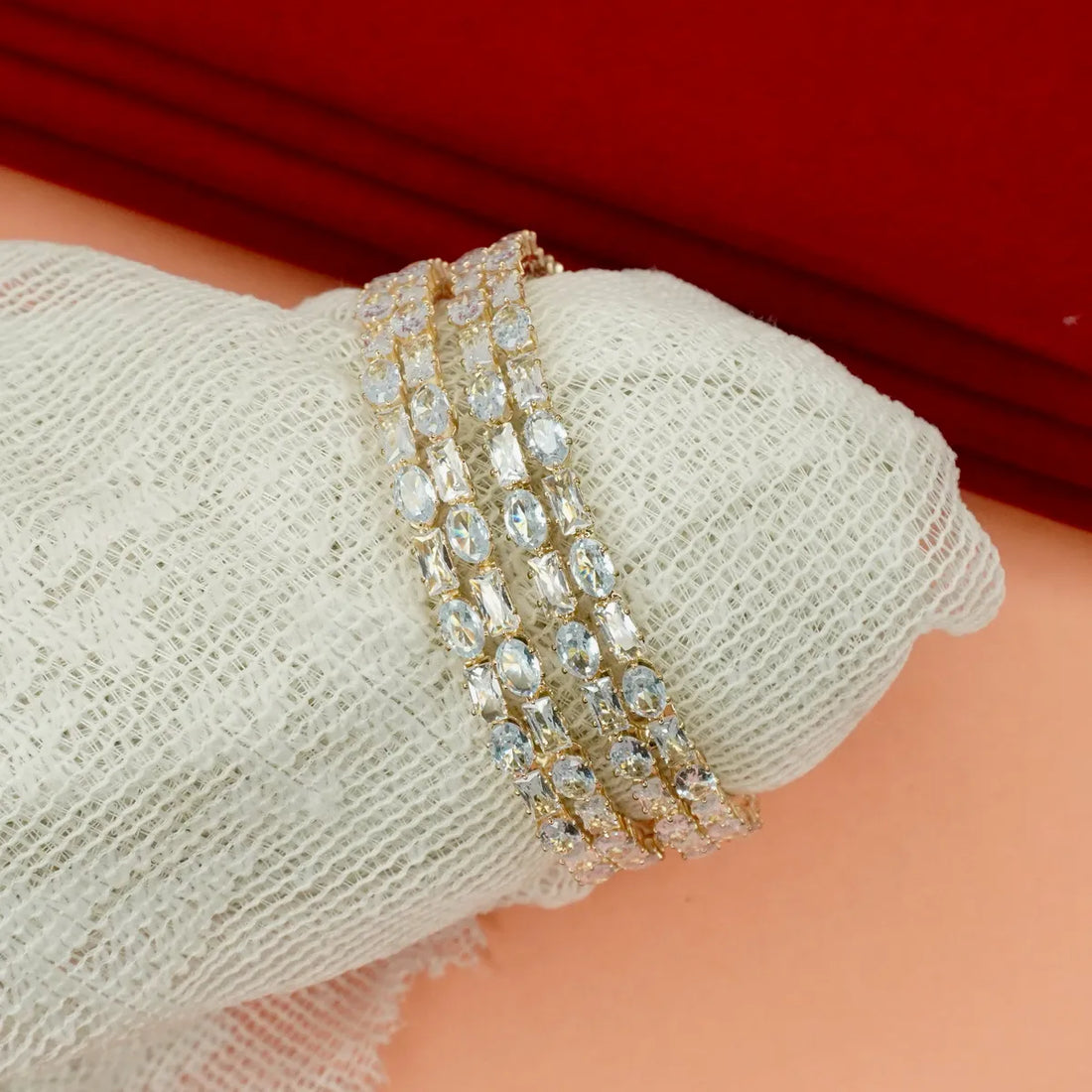 Gold-Tone Crystal-Studded Designer Bangles - Set of 4