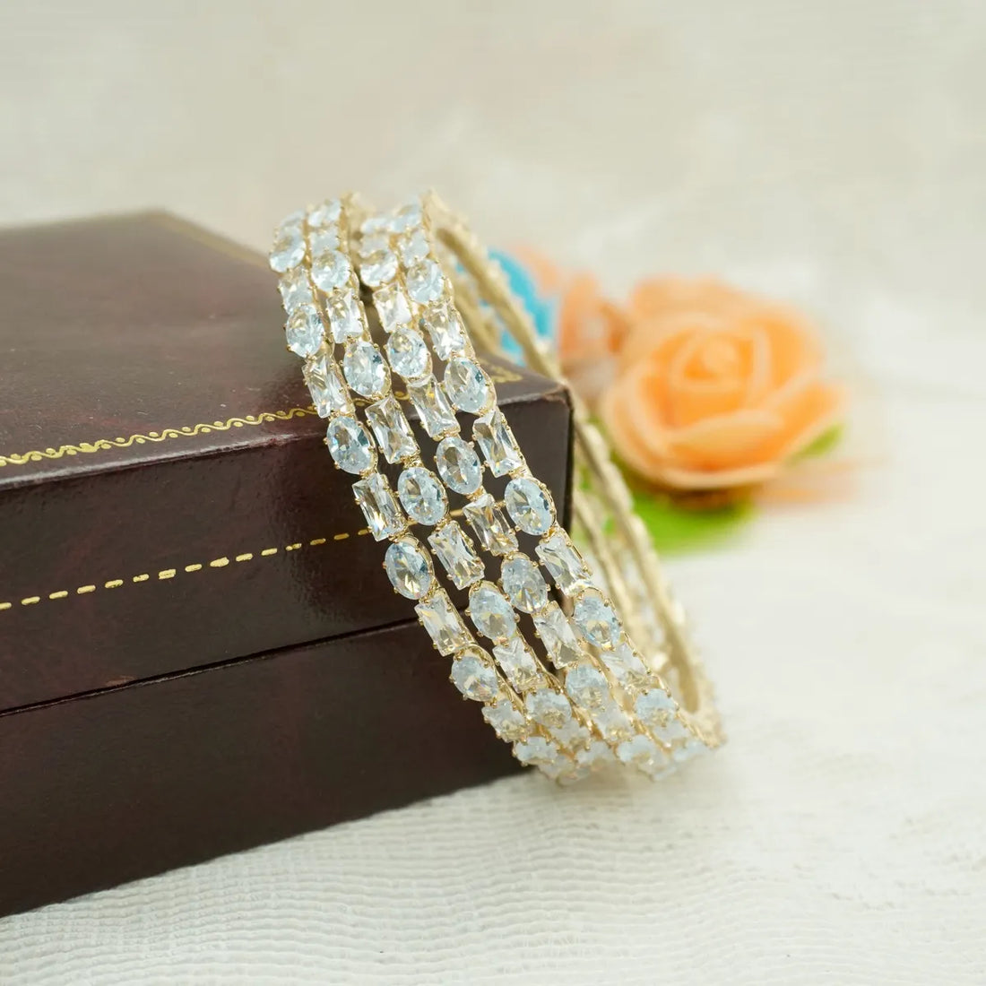 Gold-Tone Crystal-Studded Designer Bangles - Set of 4