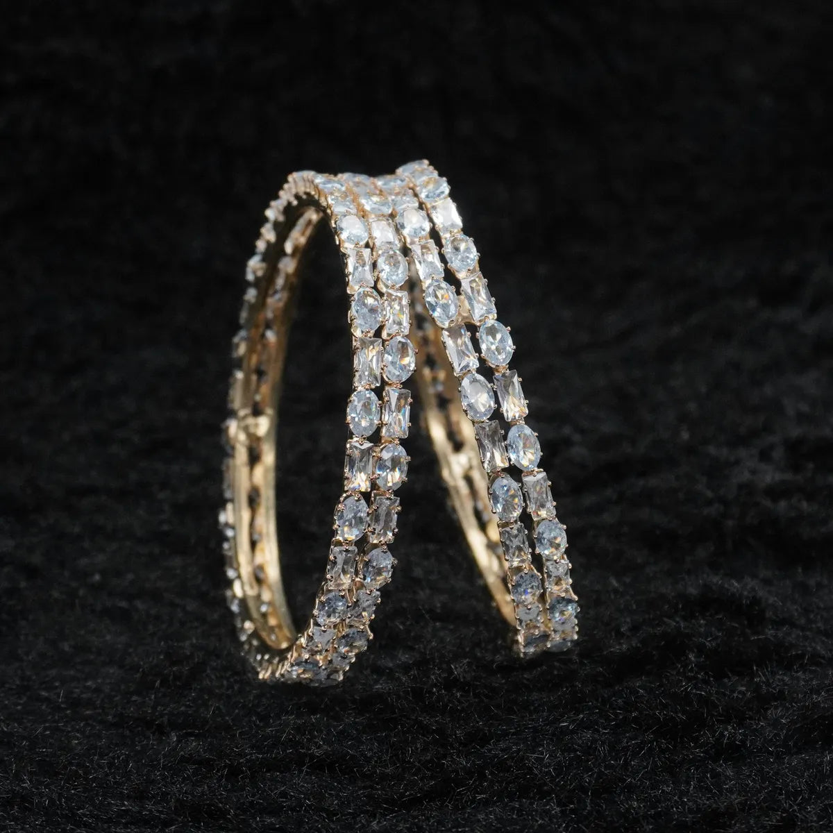 Gold-Tone Crystal-Studded Designer Bangles - Set of 4