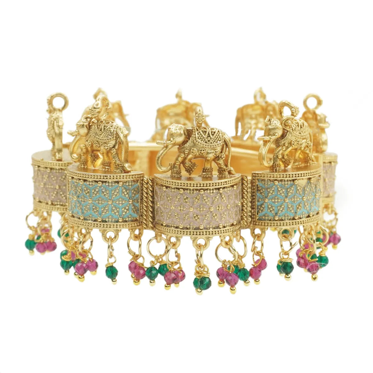 Grand Temple Elephant Kada Bangles with Enamel Work & Beaded Drops – VaraLakshmi Vratam Special