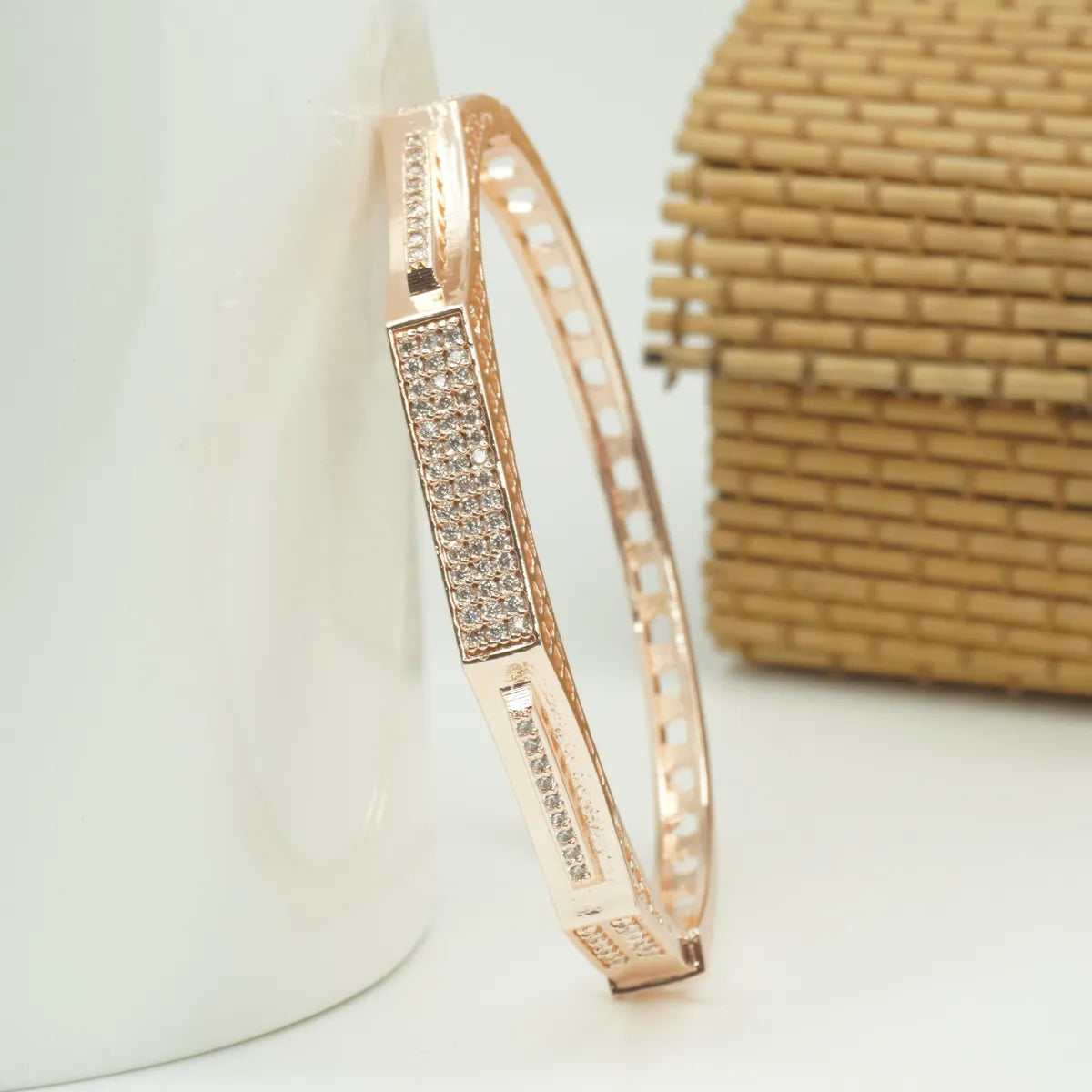 Panini Jewels Rose Gold Plated Crystal Panel Designer Kada Bangle