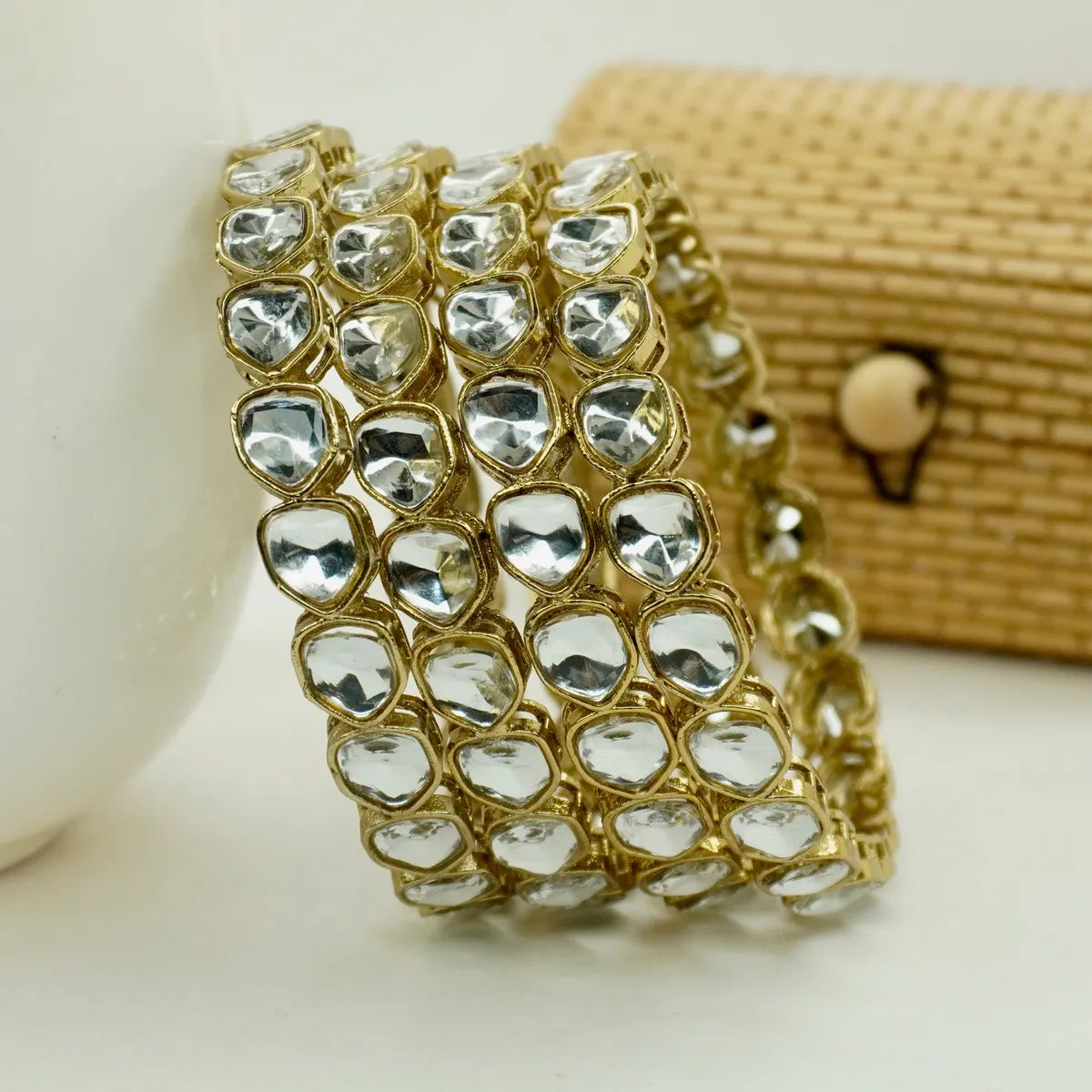 Mehandi Plated Uncut Kundan Bangles Set (4 Pieces )