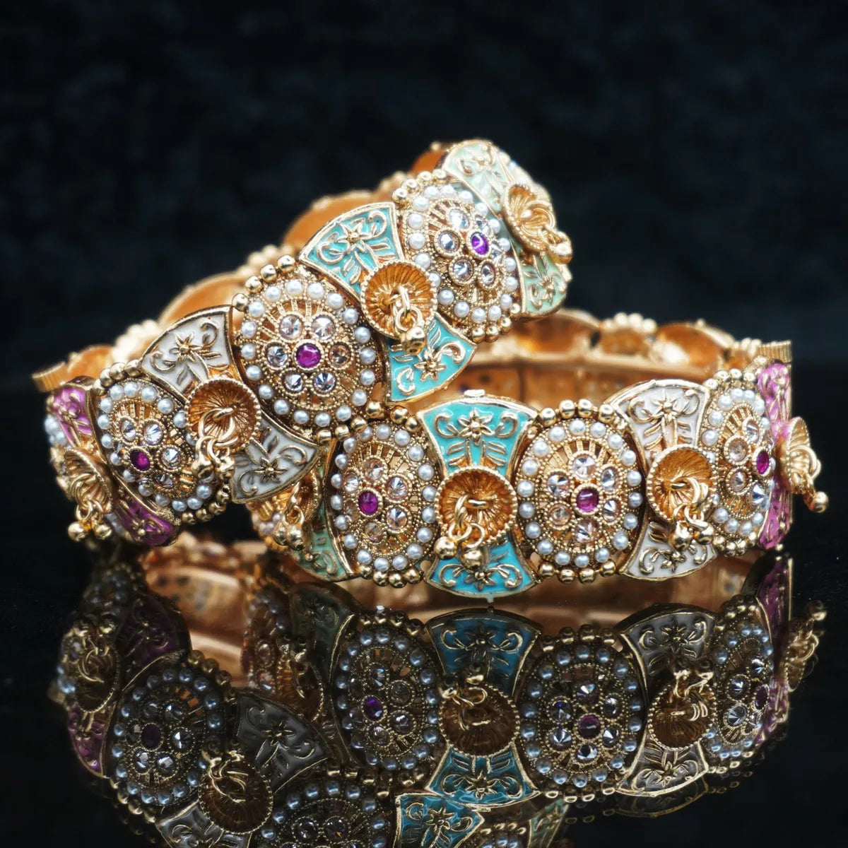 Beautifully Design Meena Work Copper Bangles Set ( 2 Pieces )