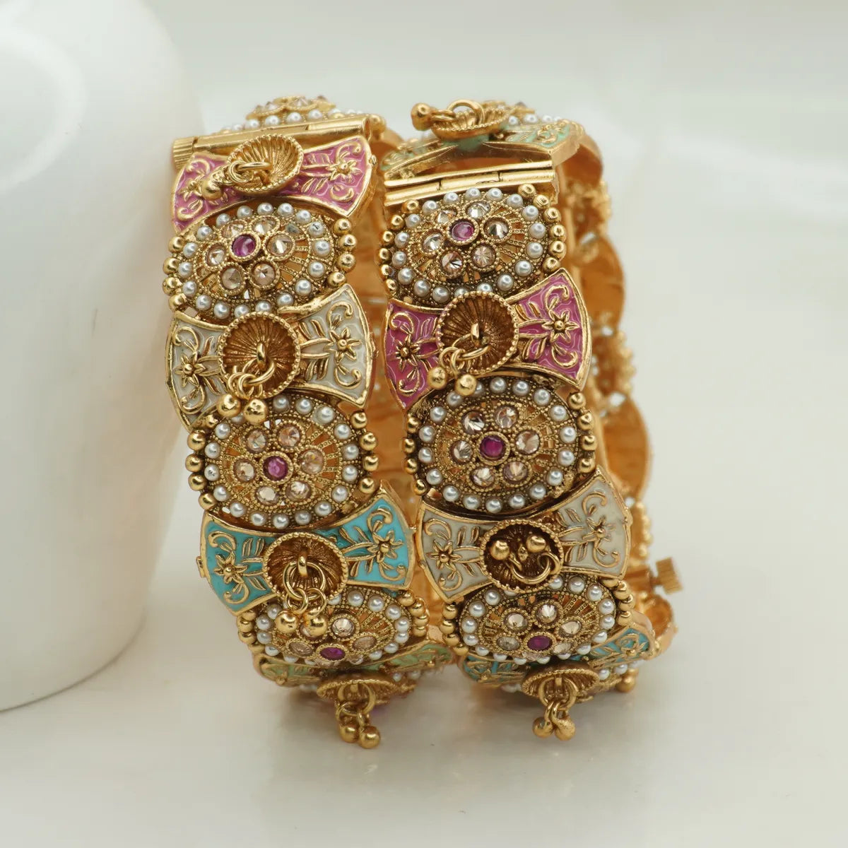 Beautifully Design Meena Work Copper Bangles Set ( 2 Pieces )