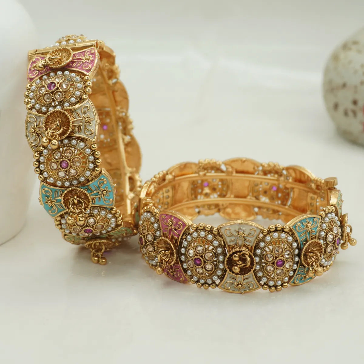Beautifully Design Meena Work Copper Bangles Set ( 2 Pieces )