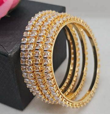 Gold-Plated Premium Square CZ Studded Broad Bangle for Women