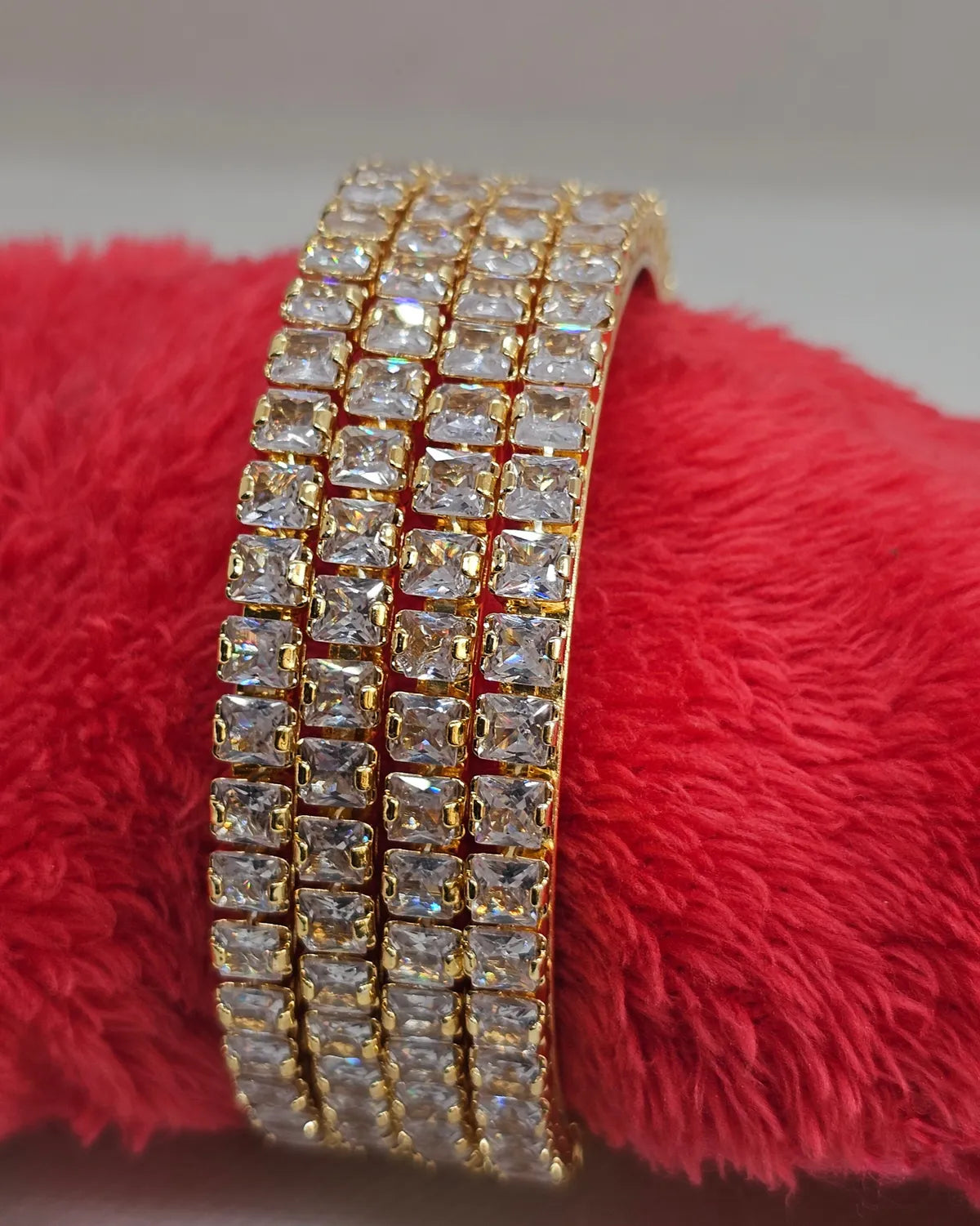 Gold-Plated Premium Square CZ Studded Broad Bangle for Women