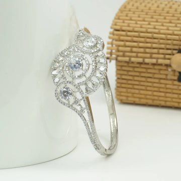 Panini Jewels Silver Plated Circular Crystal Cluster Designer Kada Bangle