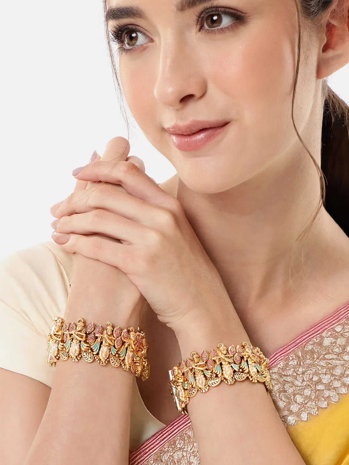 Krishna Bhagwan Themed Designer Copper Bangles Set
