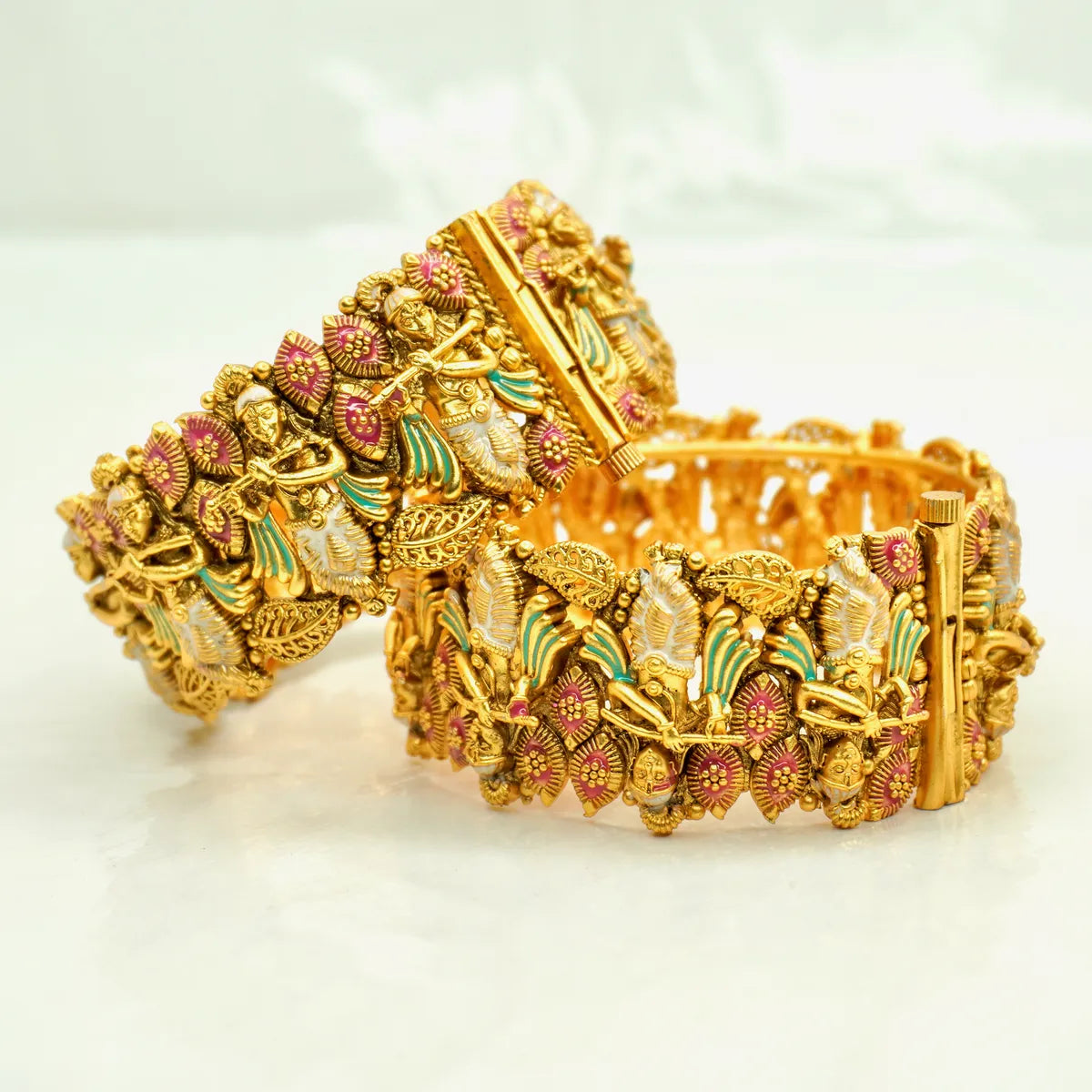 Krishna Bhagwan Themed Designer Copper Bangles Set