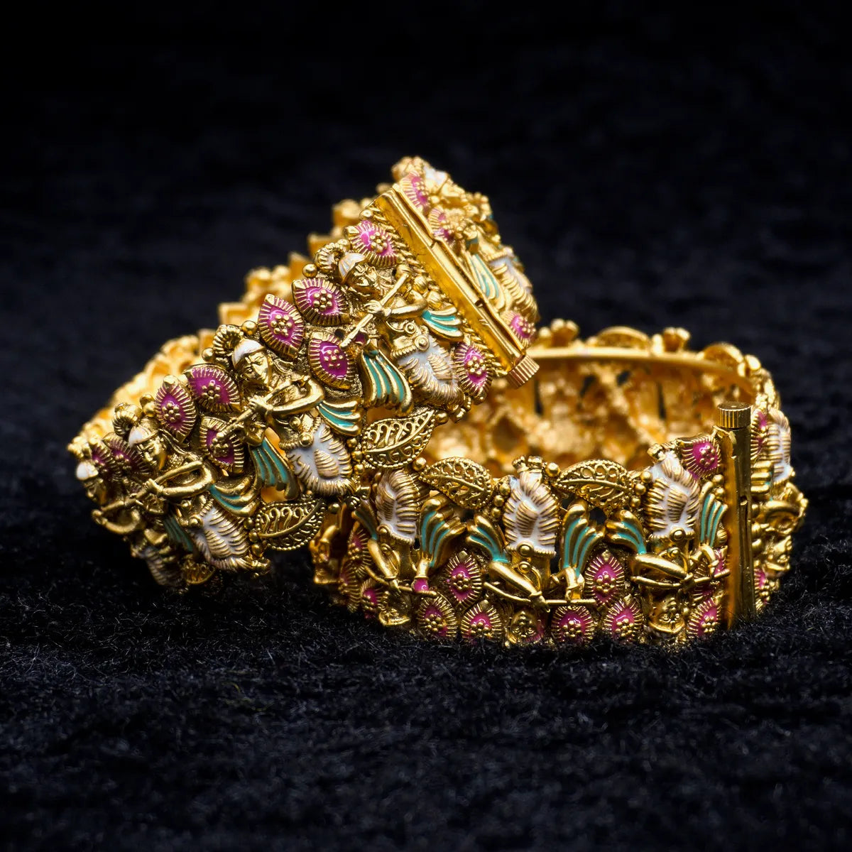 Krishna Bhagwan Themed Designer Copper Bangles Set