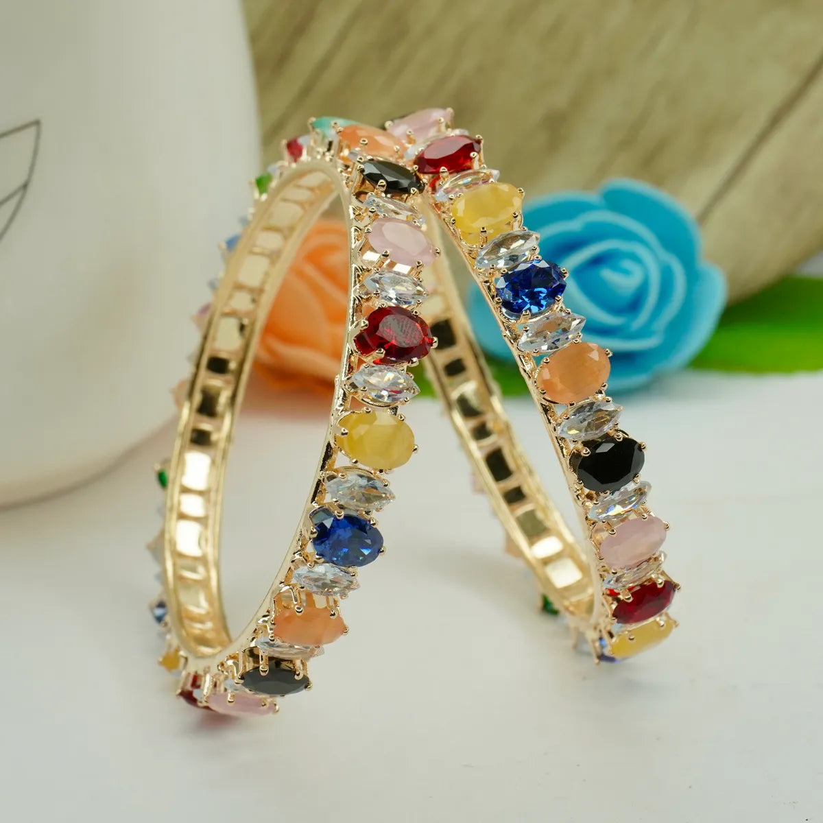 Gold Plated Designer Ad Bangle Set