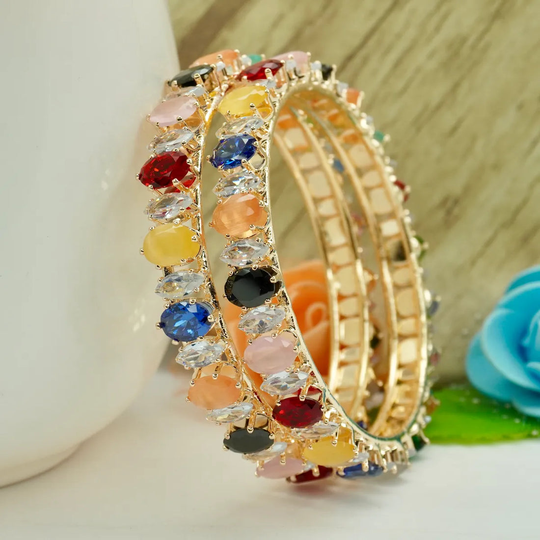 Gold Plated Designer Ad Bangle Set