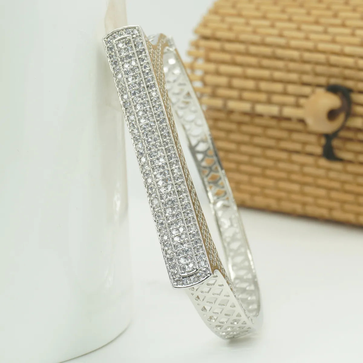 Panini Jewels Silver Plated Triple Line Crystal Cutwork Designer Kada