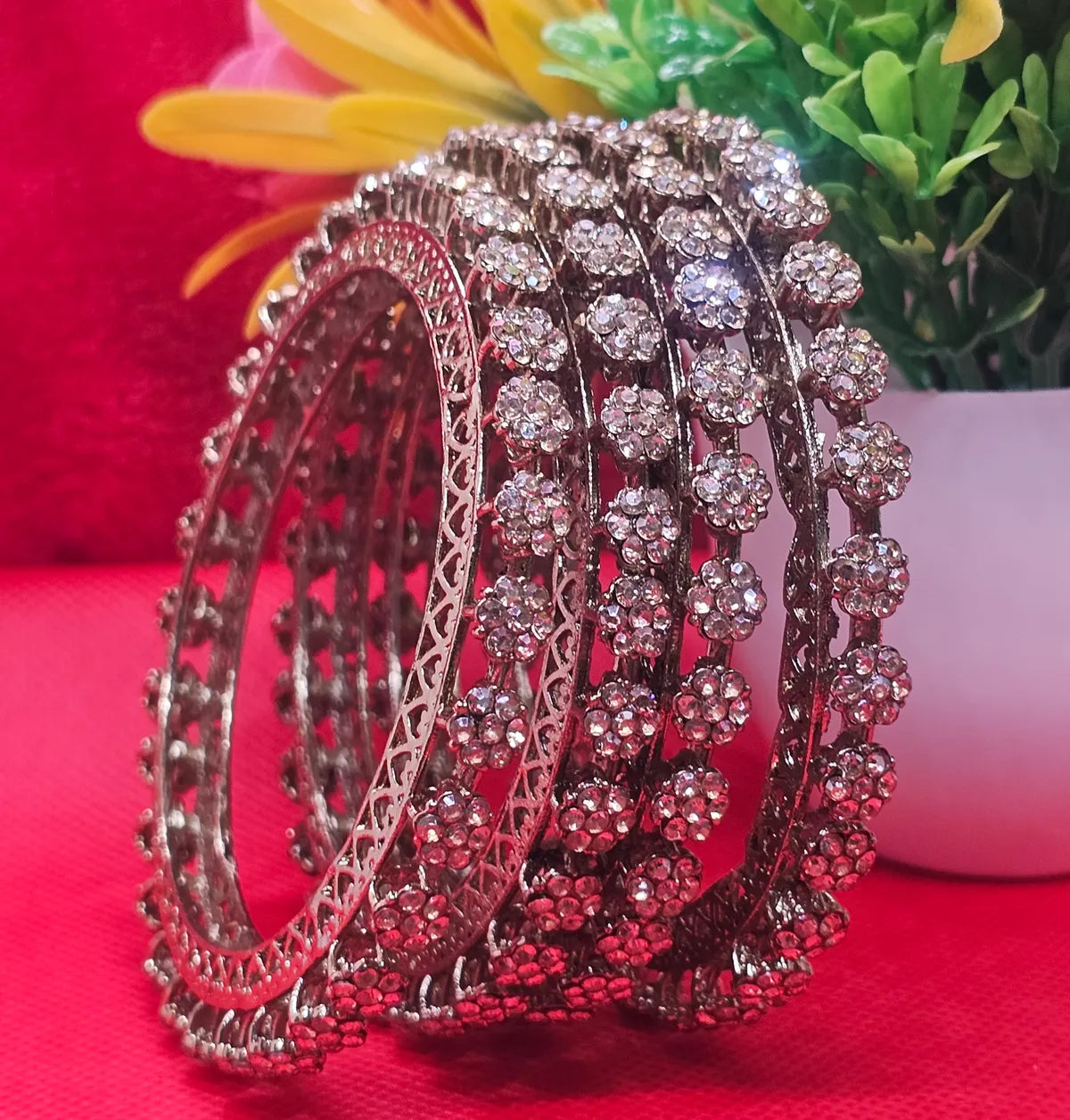 Antique Jewellery Style 4 Pieces Gokhru Bangles Set
