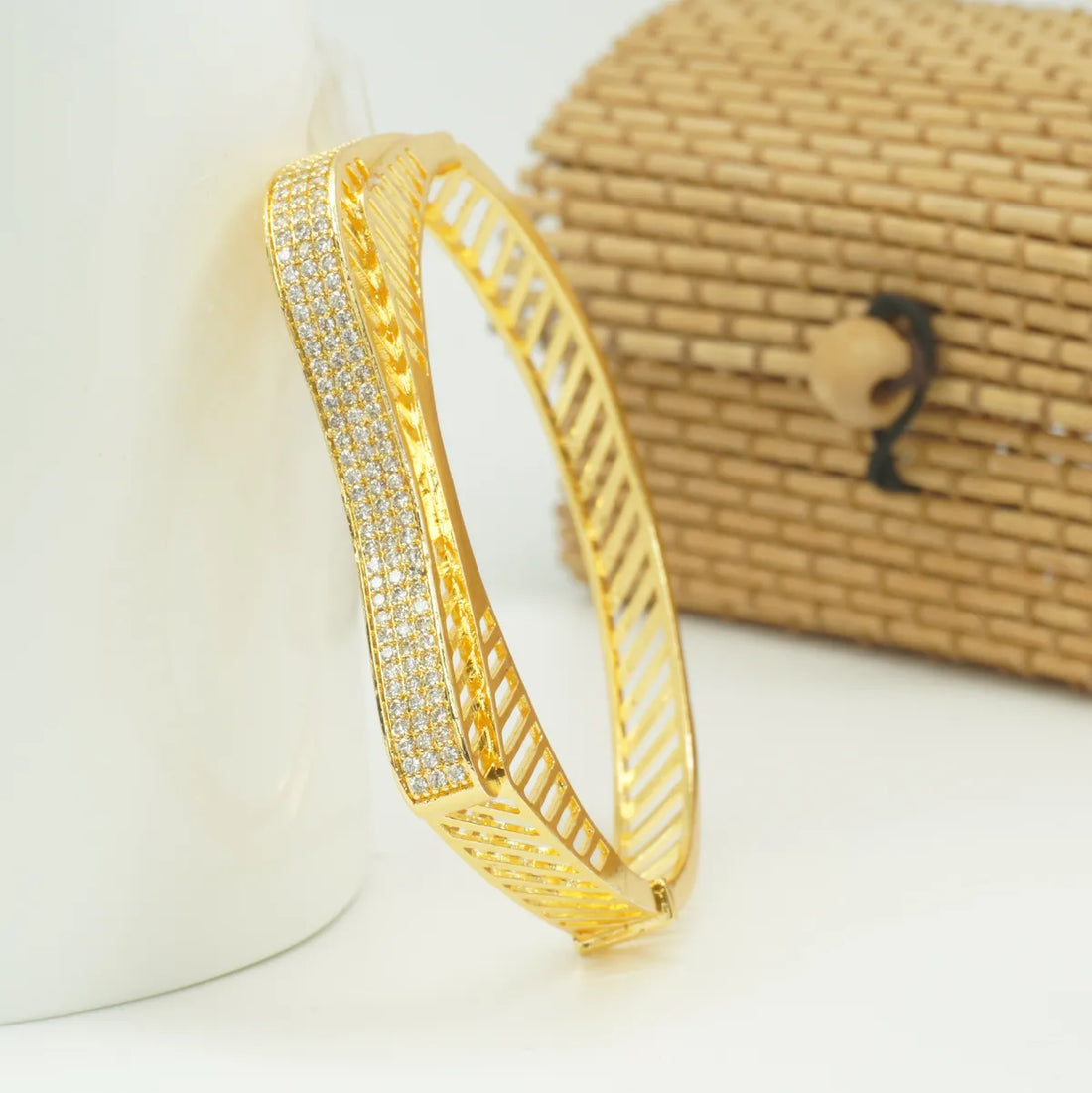 Panini Jewels Gold Plated Crystal Stripe Designer Kada Bangle