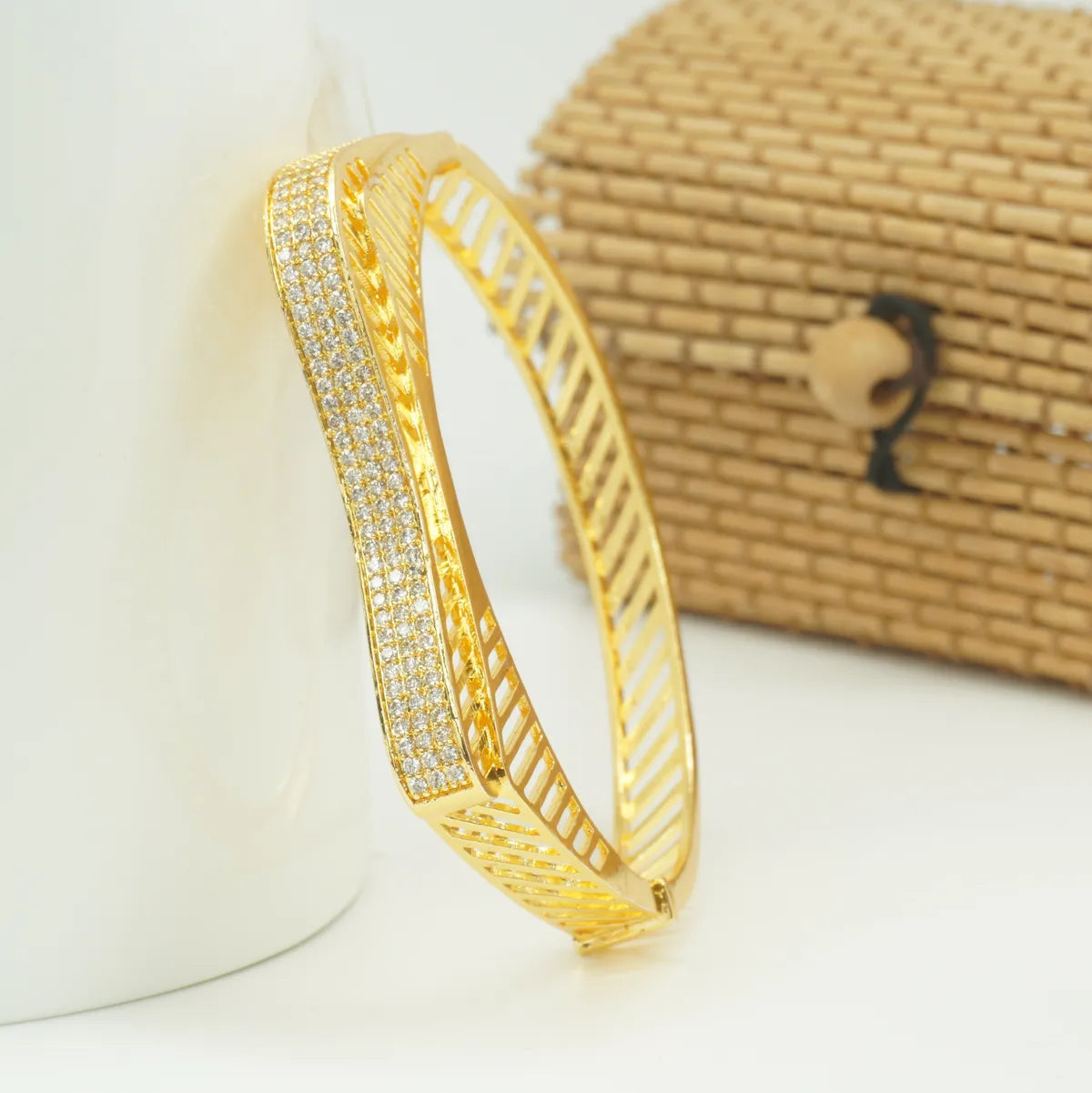 Panini Jewels Gold Plated Crystal Stripe Designer Kada Bangle