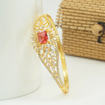 Panini Jewels Gold Plated Red Stone Leaf Motif Designer Kada