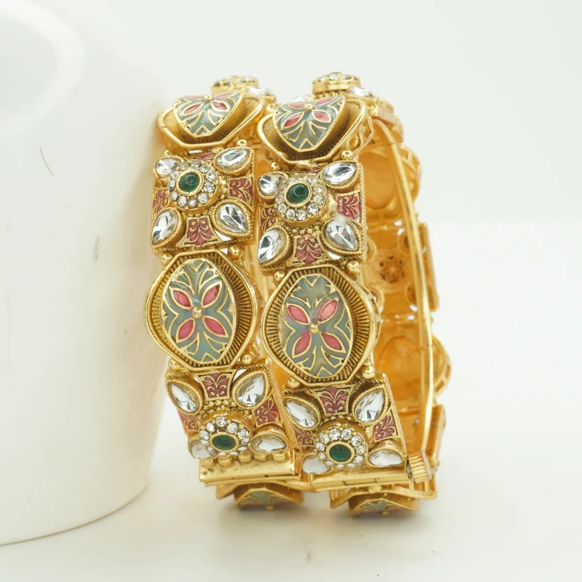 Panini Jewels Gold Plated Kundan Meenakari Floral Designer Bangles Set