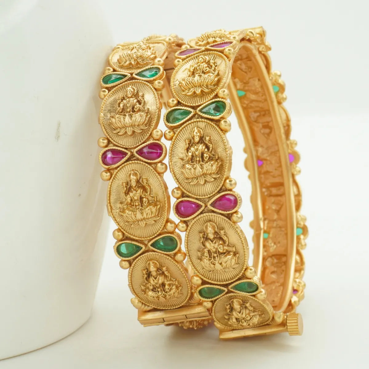 Antique Temple Design Gold Plated Lakshmi Kada Bangle Pair for Women