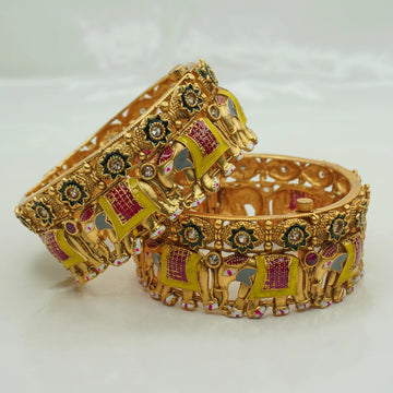 Royal Elephant Motif Antique Gold Bangles – VaraLakshmi Vratam Special
