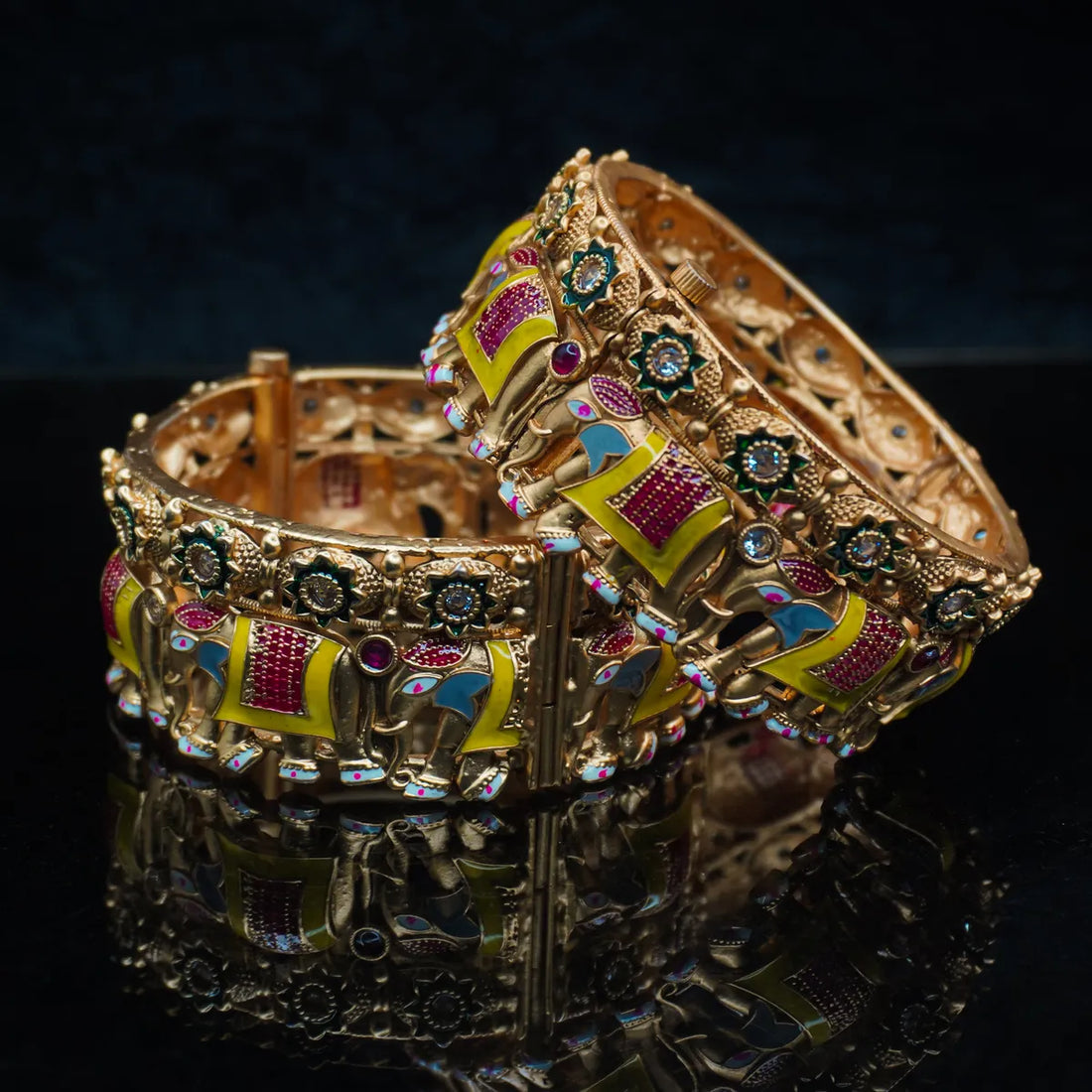 Royal Elephant Motif Antique Gold Bangles – VaraLakshmi Vratam Special