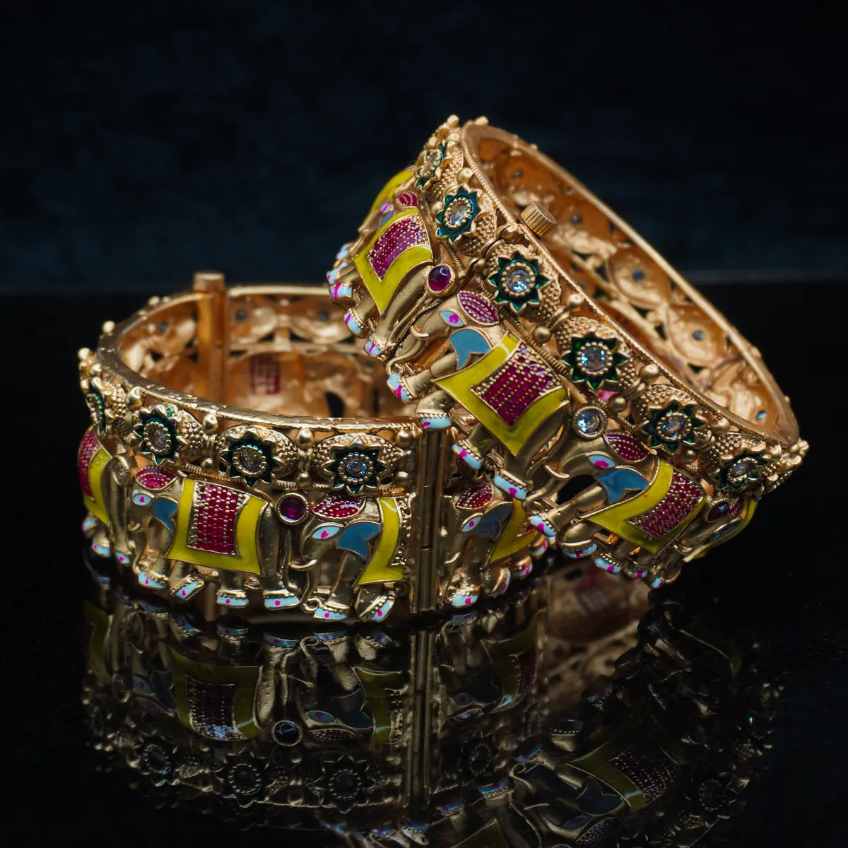 Royal Elephant Motif Antique Gold Bangles – VaraLakshmi Vratam Special