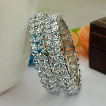 Silver Plated Crystal Bangle Set with Blue Stones for Women