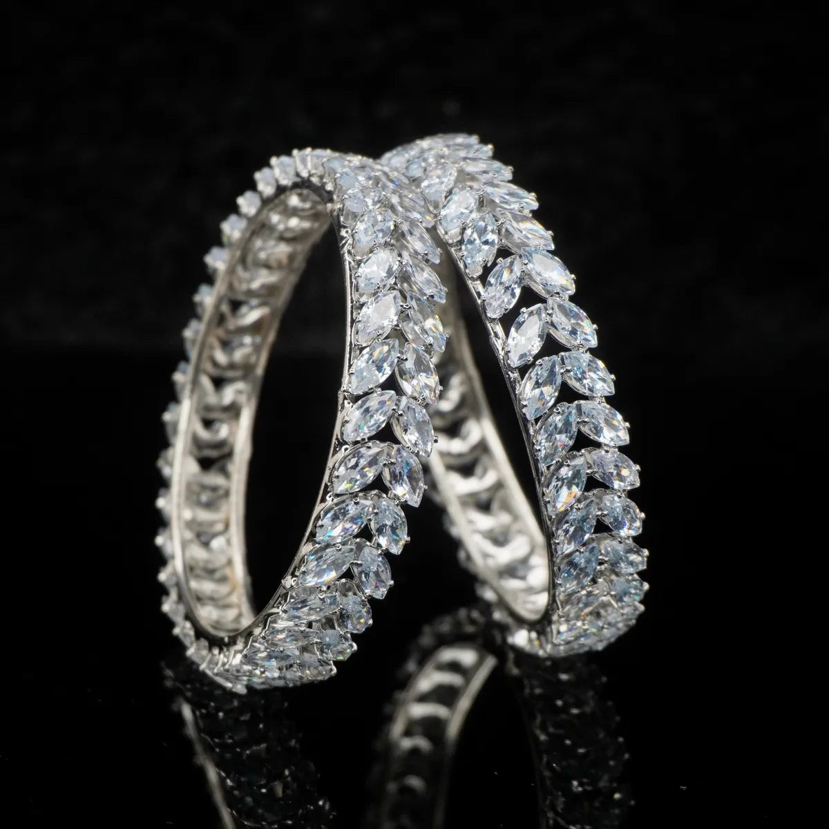 Silver Plated Crystal Bangle Set with Blue Stones for Women