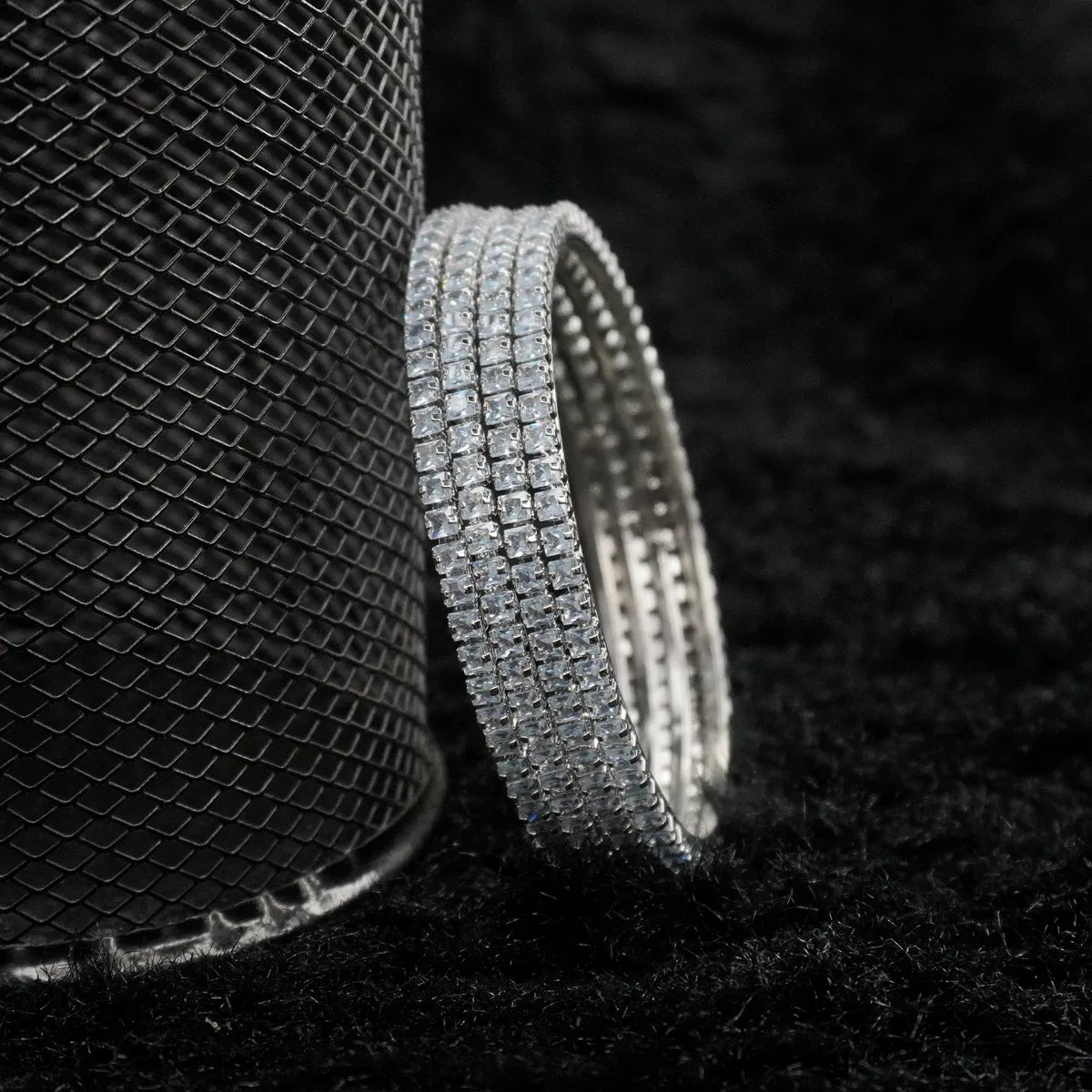 Silver Plated Crystal Bangle Set with Stones for Women 4-PIC