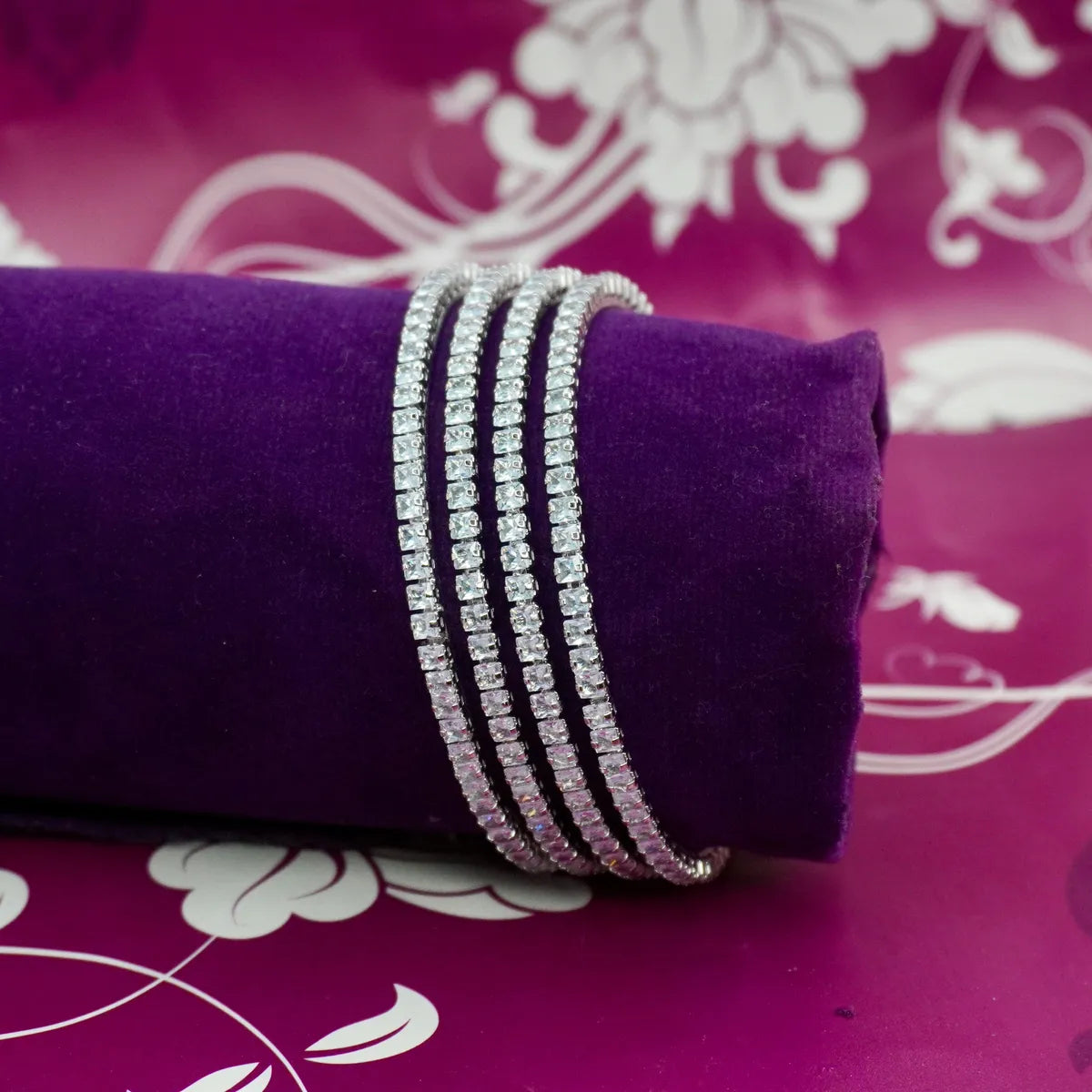 Silver Plated Crystal Bangle Set with Stones for Women 4-PIC