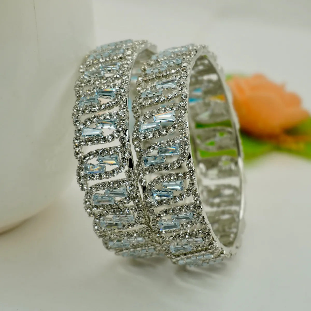Silver Plated Crystal Studded Designer Bangles for Women