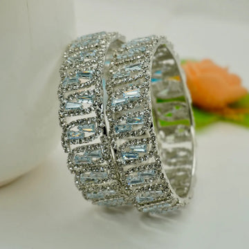 Silver Plated Crystal Studded Designer Bangles for Women