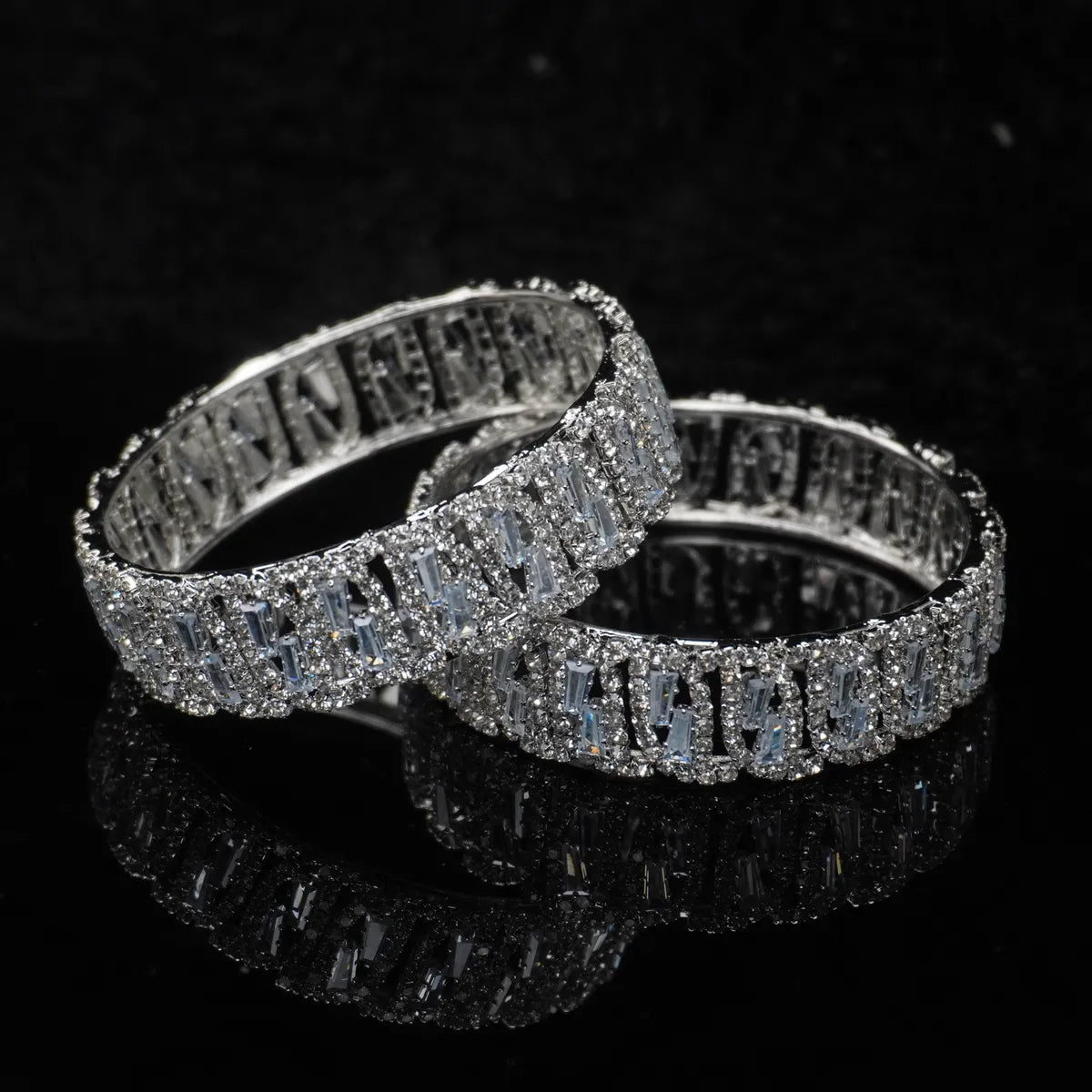 Silver Plated Crystal Studded Designer Bangles for Women