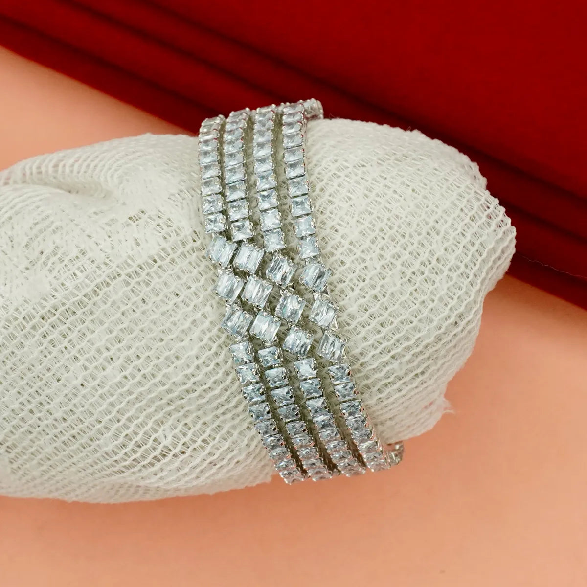 Silver Plated Cubic Zirconia Stone Studded Bangles Set for Women