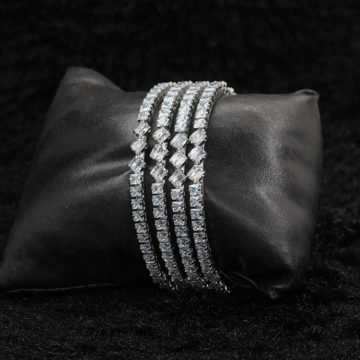 Silver Plated Cubic Zirconia Stone Studded Bangles Set for Women