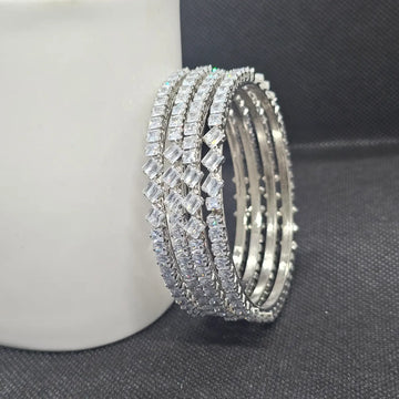 Silver Plated Cubic Zirconia Stone Studded Bangles Set for Women