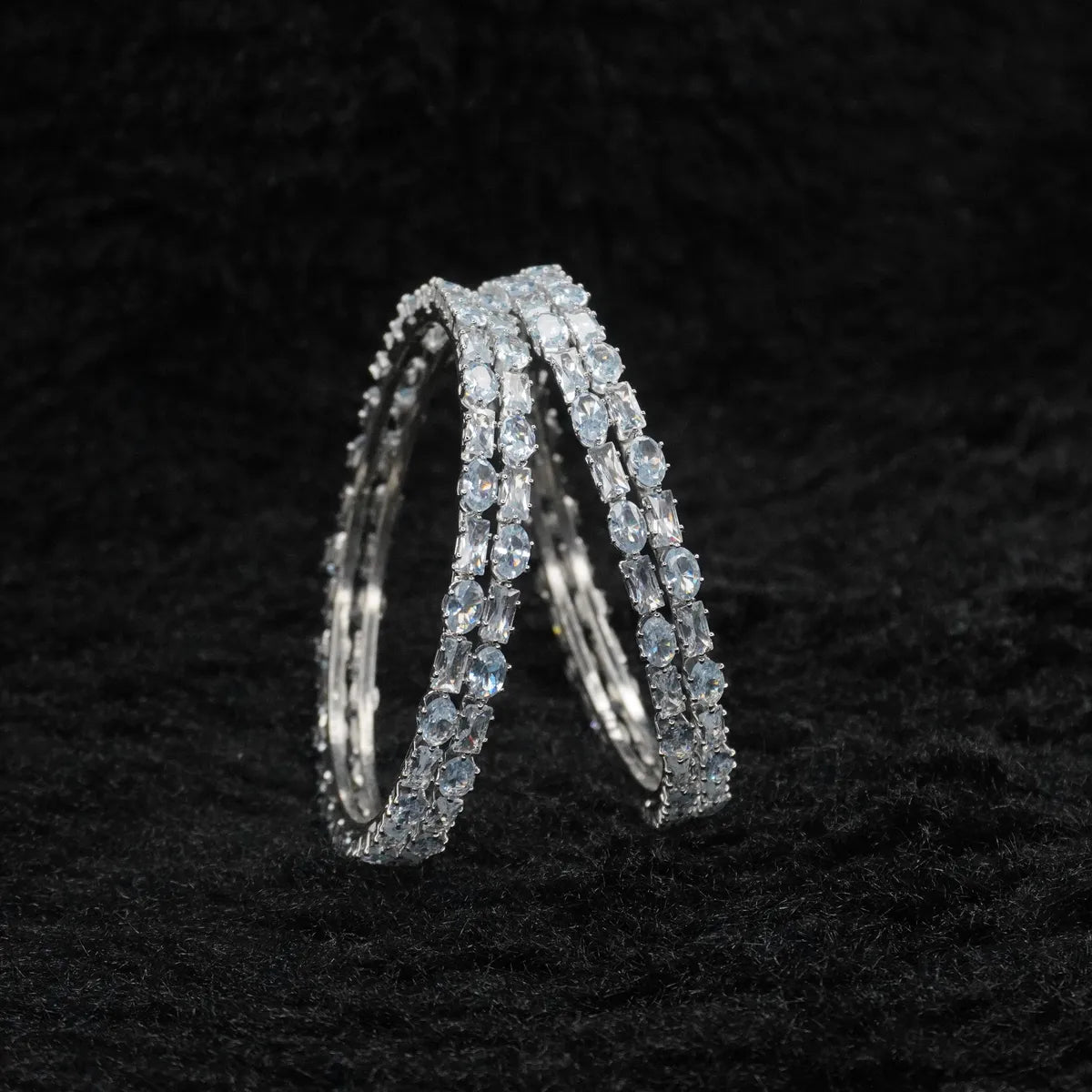 Silver-Tone Blue Crystal-Studded Bangles - Set of 2