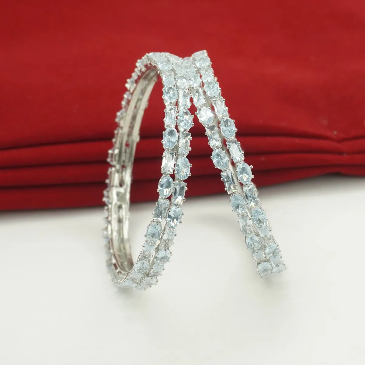 Silver-Tone Blue Crystal-Studded Bangles - Set of 2