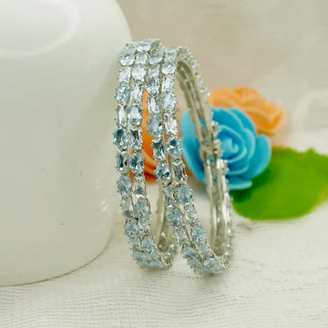 Silver-Tone Blue Crystal-Studded Bangles - Set of 2