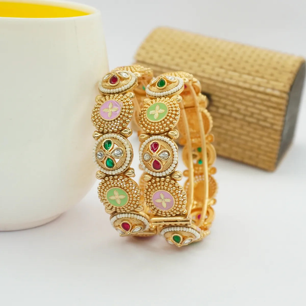 Unique Style Multi Color Gokhru Bangles Set by Panini Jewels
