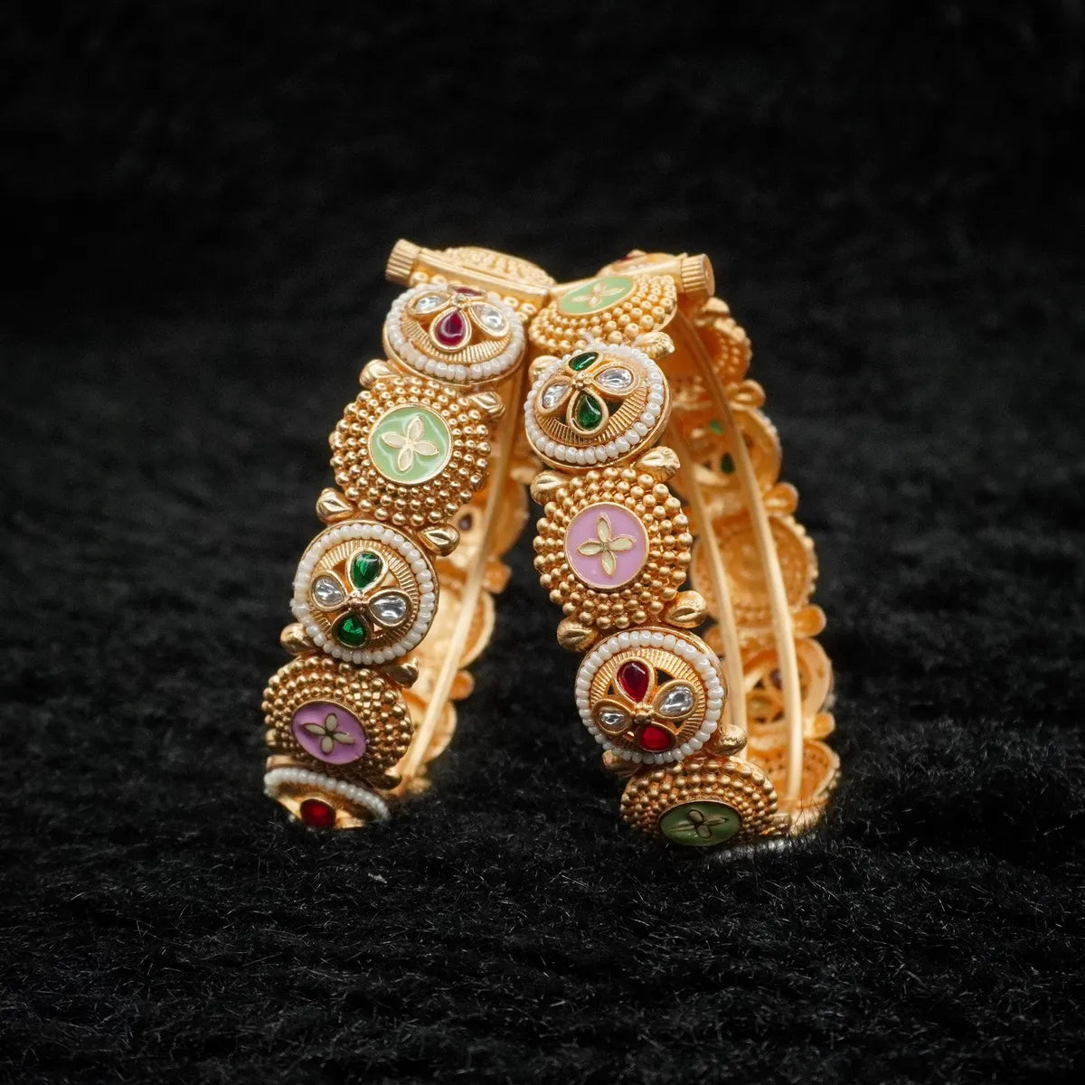 Unique Style Multi Color Gokhru Bangles Set by Panini Jewels