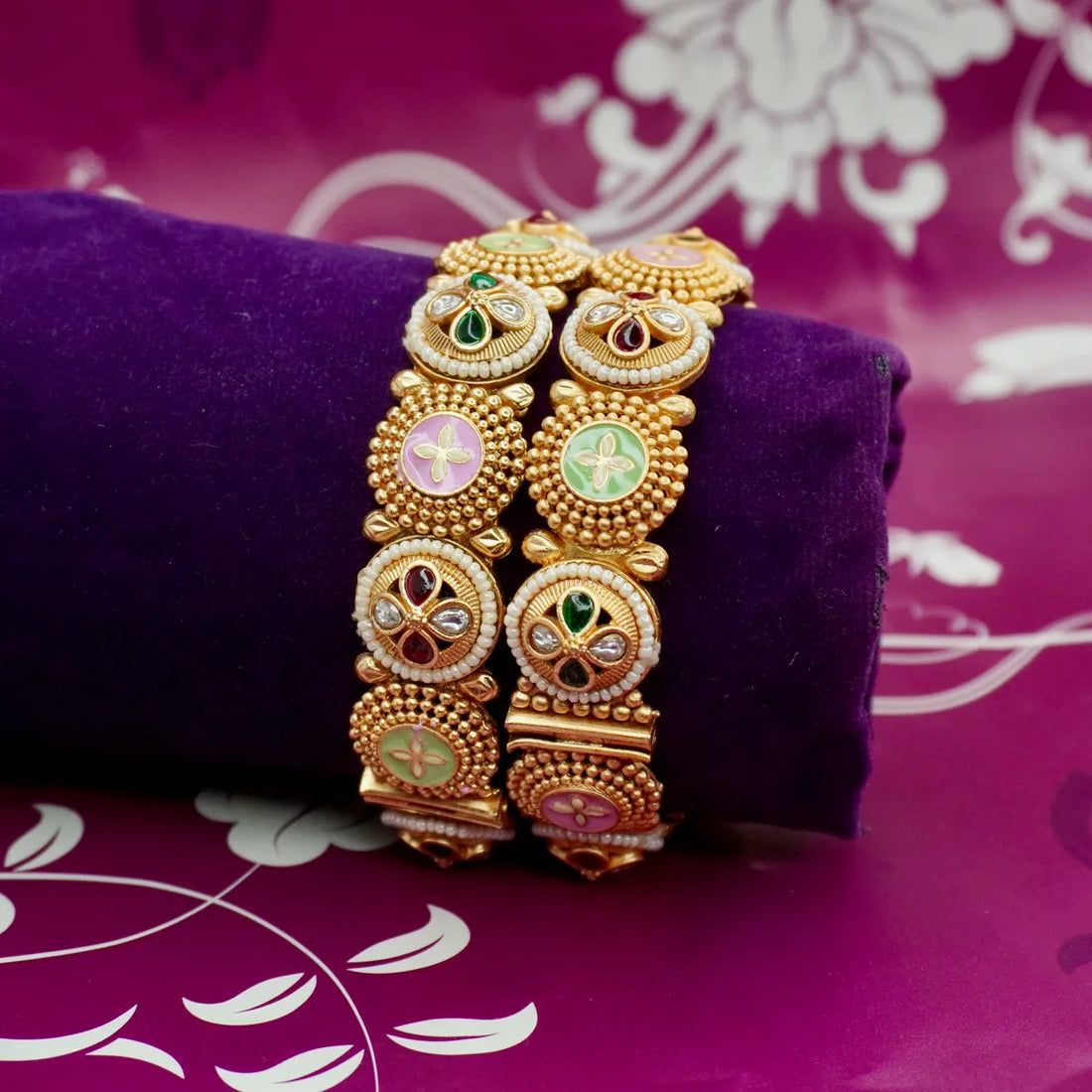 Unique Style Multi Color Gokhru Bangles Set by Panini Jewels
