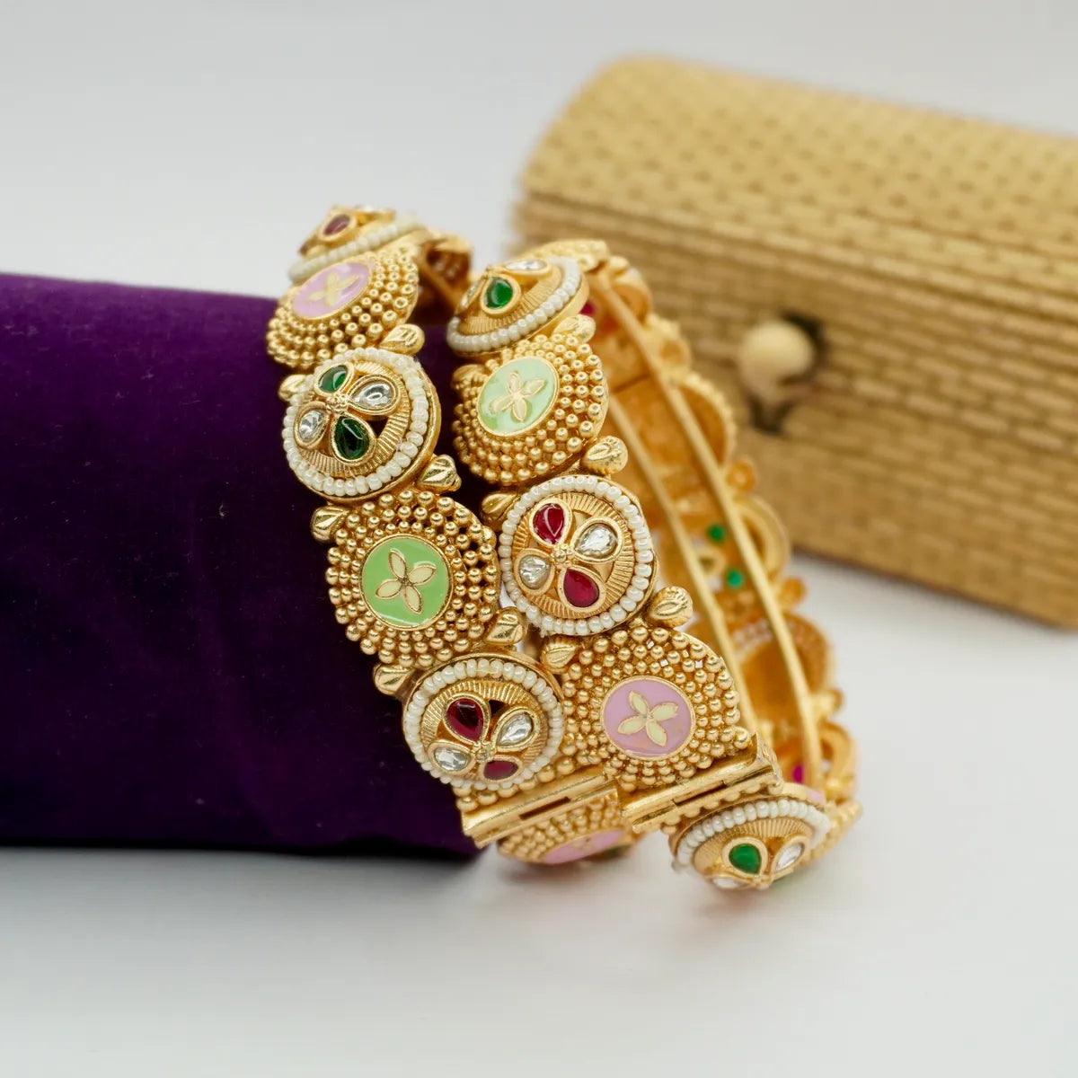 Unique Style Multi Color Gokhru Bangles Set by Panini Jewels