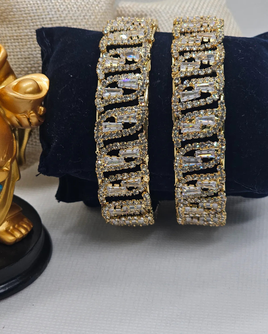 Gold-Plated Premium Baguette CZ Studded Designer Bangle Set for Women