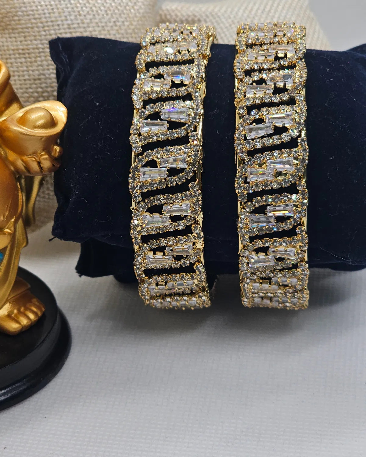 Gold-Plated Premium Baguette CZ Studded Designer Bangle Set for Women