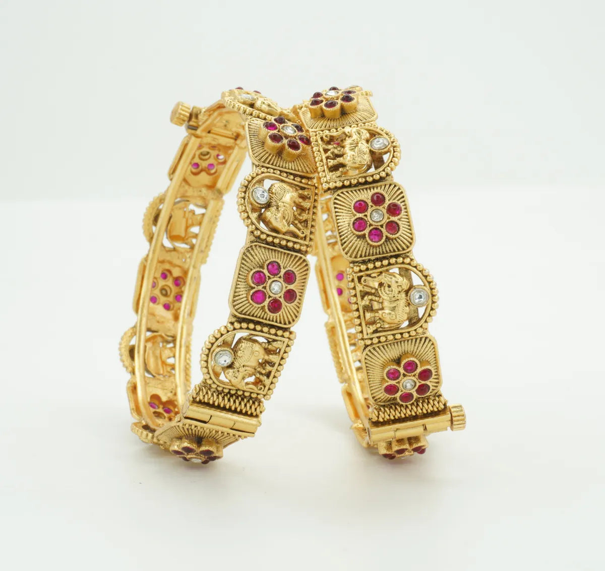 Panini Jewels Gold Plated Temple Design Stone Studded Designer Bangles Set