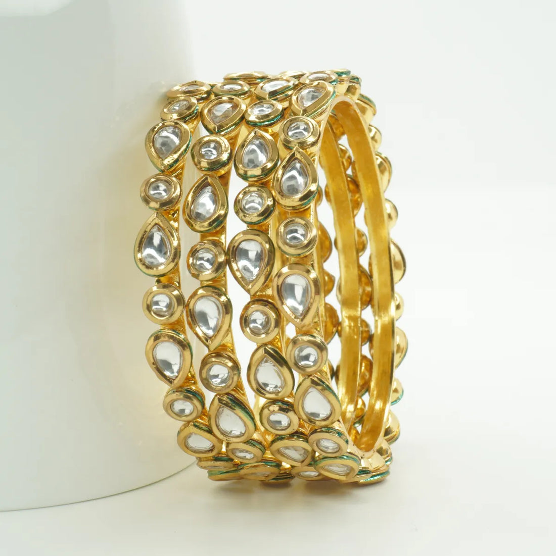 Panini Jewels Gold Plated Teardrop Kundan Studded Traditional Bangles Set