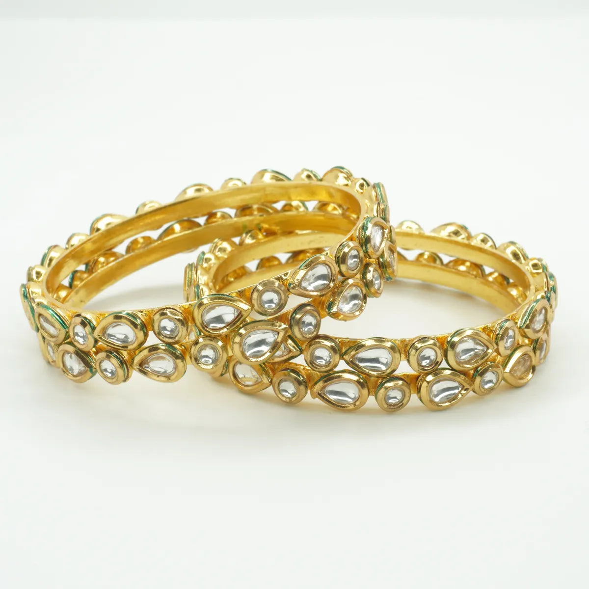 Panini Jewels Gold Plated Teardrop Kundan Studded Traditional Bangles Set